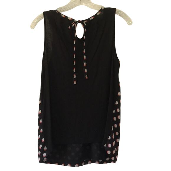ELLE Flowy Polka Dot Sleeveless Blouse Shell Top Black White Pink Size Small - Picture 2 of 8